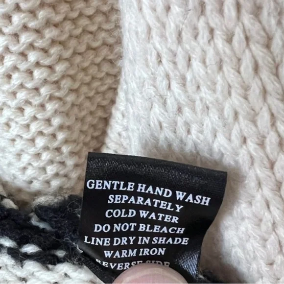 Western Style Knit Stripe Waterfall Fringe Cardigan Black & Cream Sweater- M - Picture 5 of 7